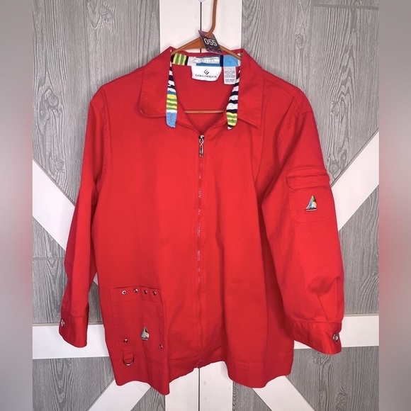 055. Erin London Zip Up Rain Jacket Red, Large - Picture 1 of 4